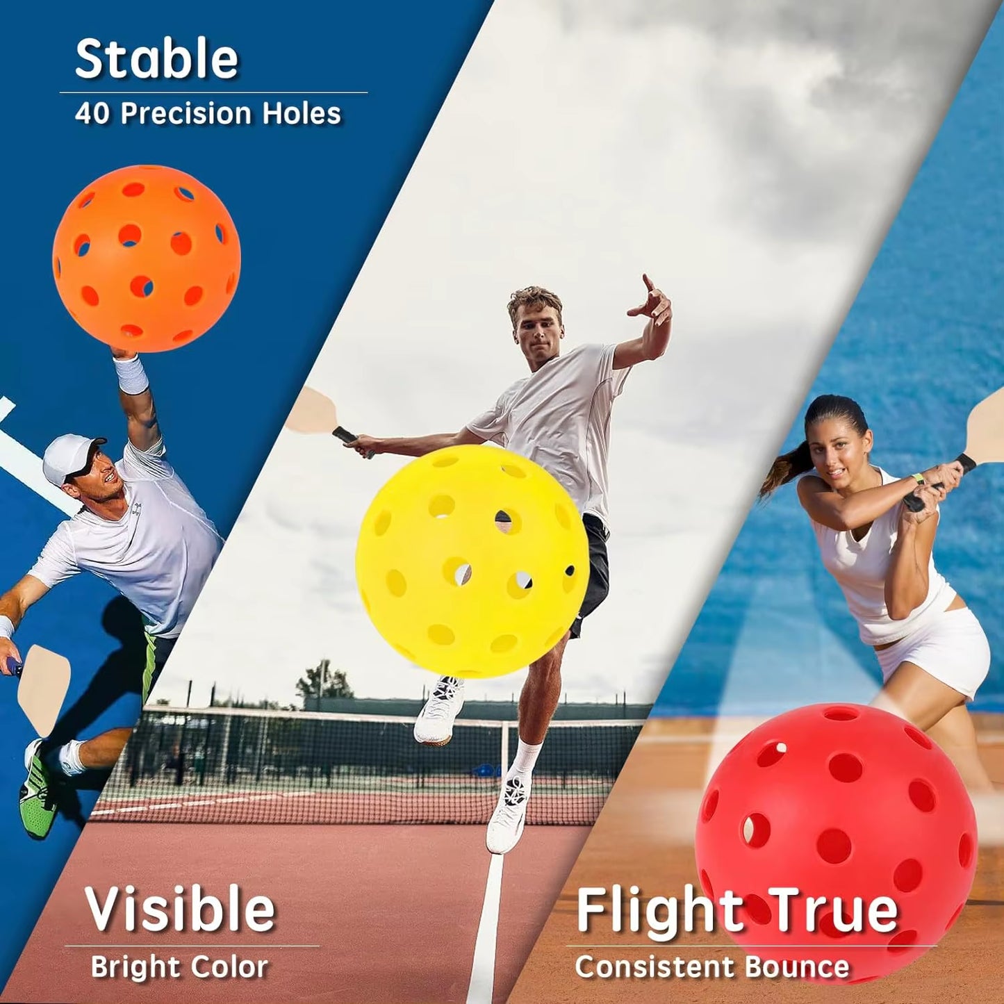 4PCS 40 Holes Pickleballs Balls High Elasticity & Durable Pickle Balls for Sport Outdoor Play for All Style Pickleball Paddles