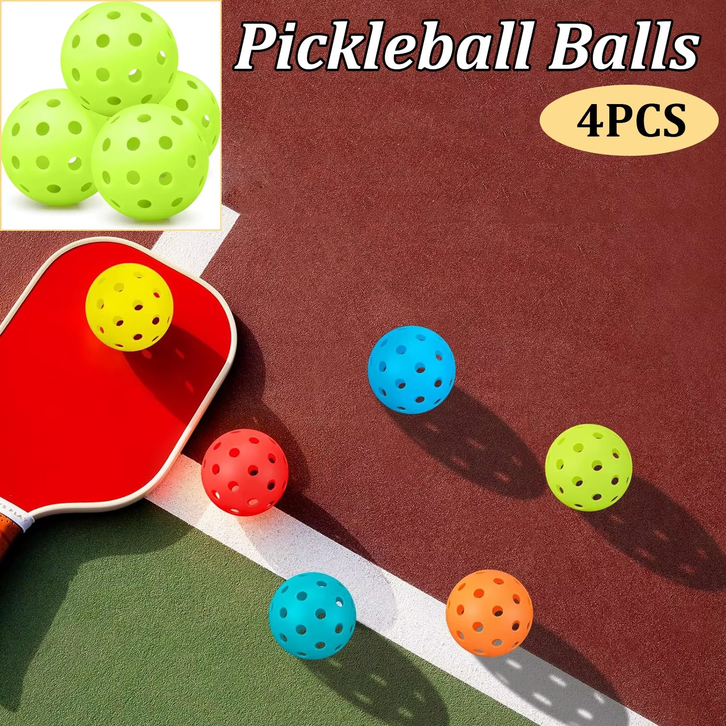 4PCS 40 Holes Pickleballs Balls High Elasticity & Durable Pickle Balls for Sport Outdoor Play for All Style Pickleball Paddles
