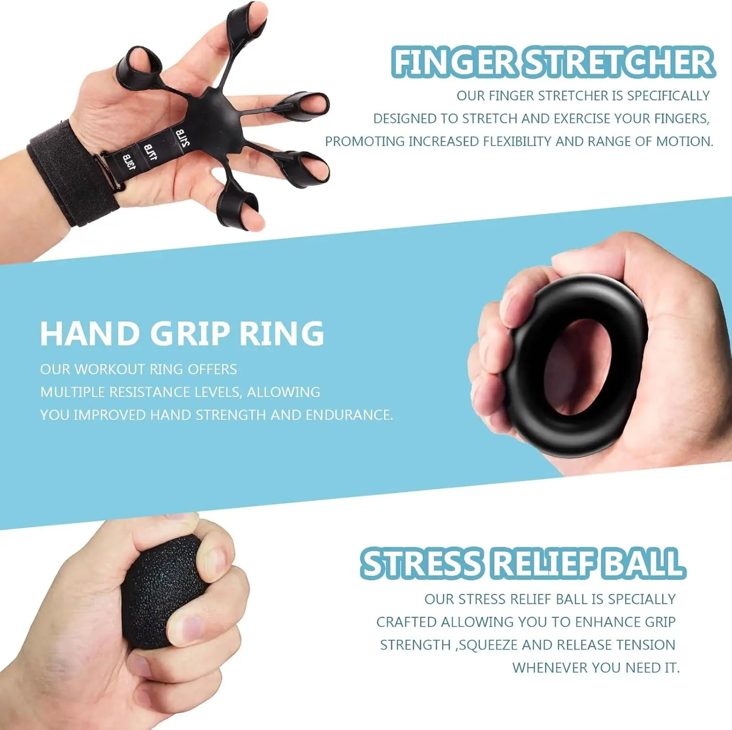 Grip Trainer Kit (Hand Gripper, Finger Exercisers, Stress Ball, Forearm Ring)