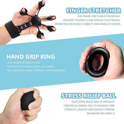 Grip Trainer Kit (Hand Gripper, Finger Exercisers, Stress Ball, Forearm Ring)