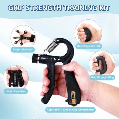 Grip Trainer Kit (Hand Gripper, Finger Exercisers, Stress Ball, Forearm Ring)