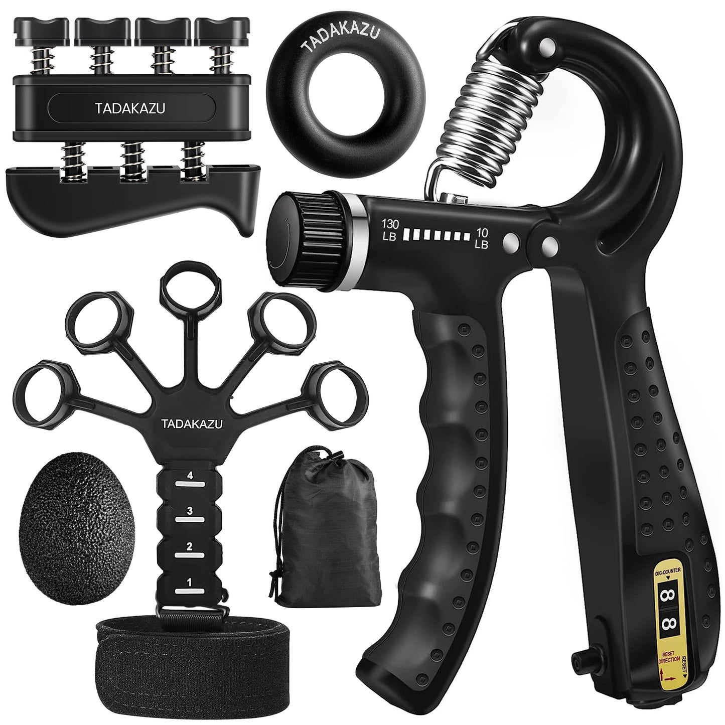 Grip Trainer Kit (Hand Gripper, Finger Exercisers, Stress Ball, Forearm Ring)