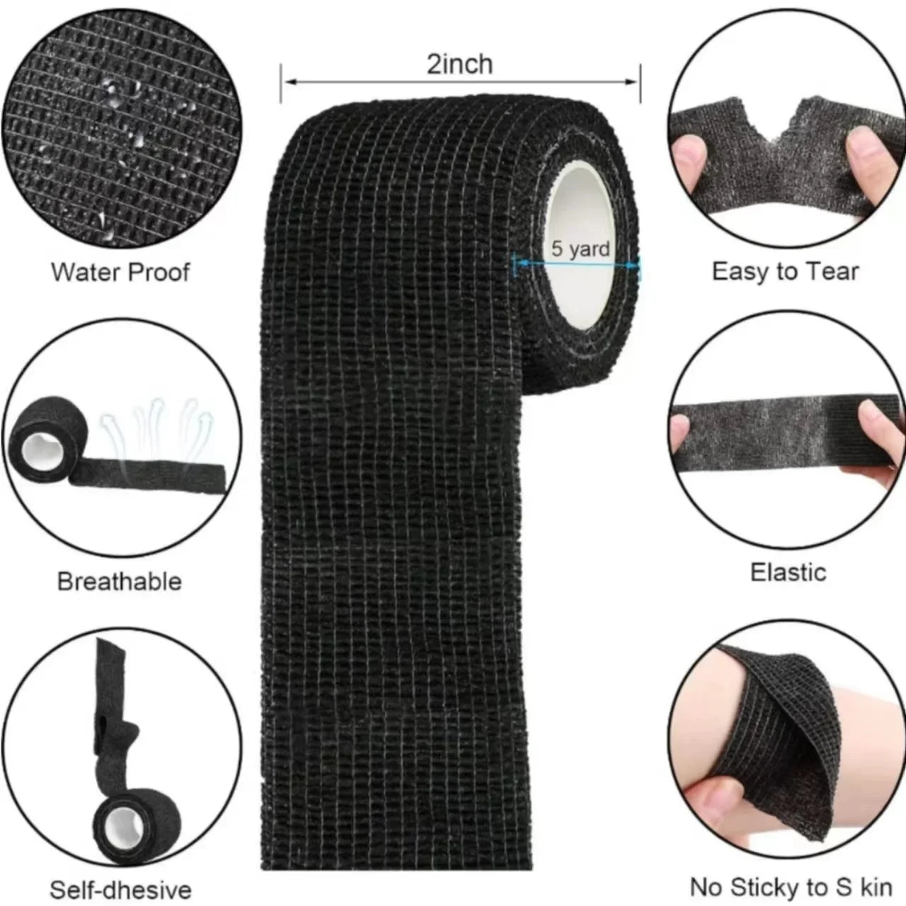 Self-Adhesive Sports Bandages (10/20 pcs, Black)