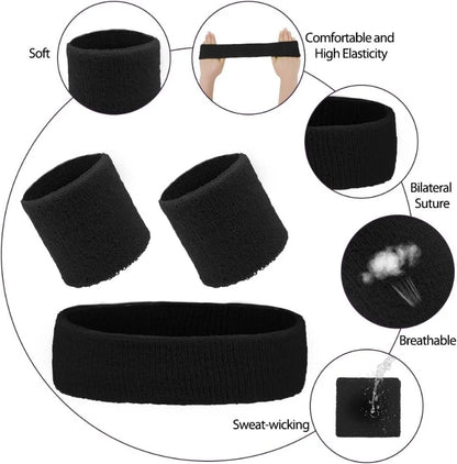 Athletic Sweatband Set (3-Pack, Cotton)